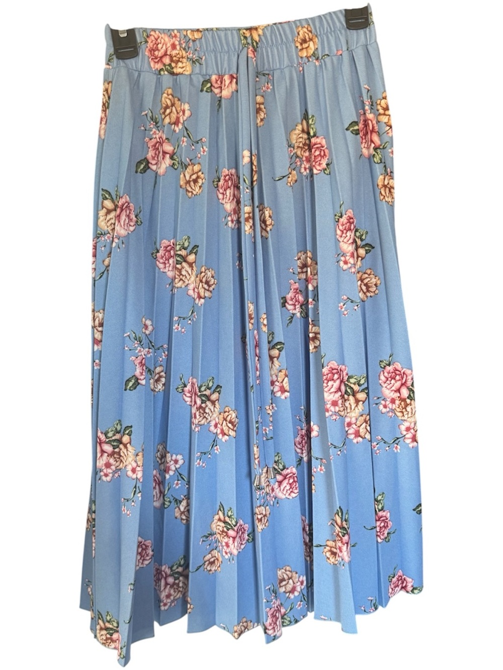 Floral Pleated Midi Skirt in Light Blue